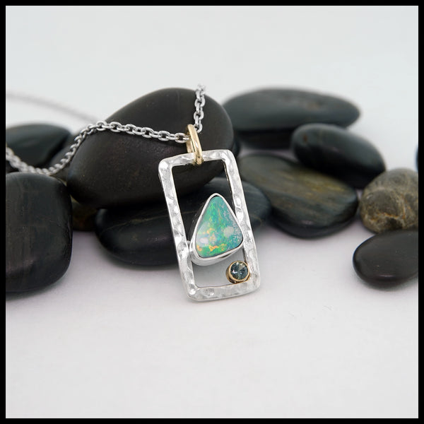Hammered Frame Pendant with Opal and Tourmaline