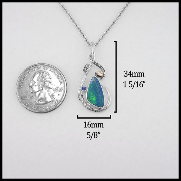 Leaf and Vine Pendant with Opal and Diamond