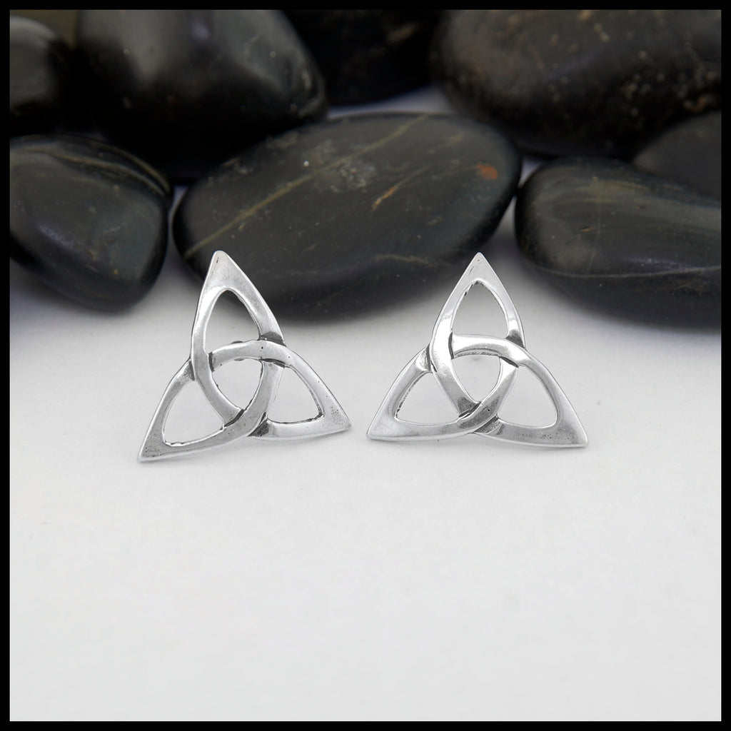 Large Open Triquetra Post Earrings in Silver