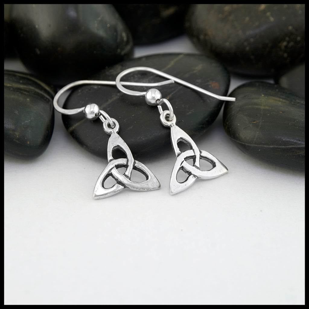 Small Open Triquetra Drop Earrings in Silver