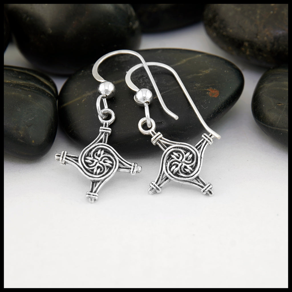 Extra Small St. Brigid's Spiral Cross Drop Earrings