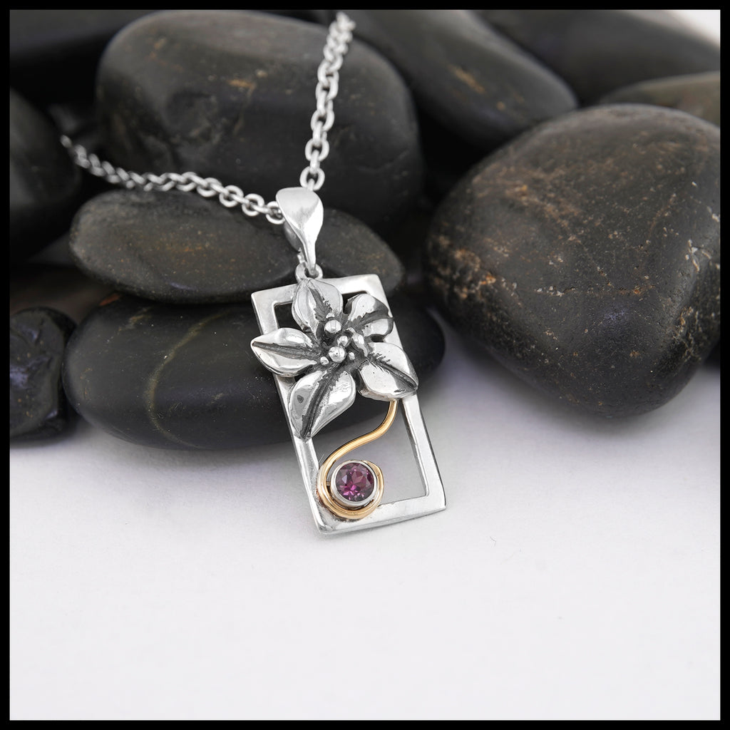 Framed flower and Grape Garnet Pendant