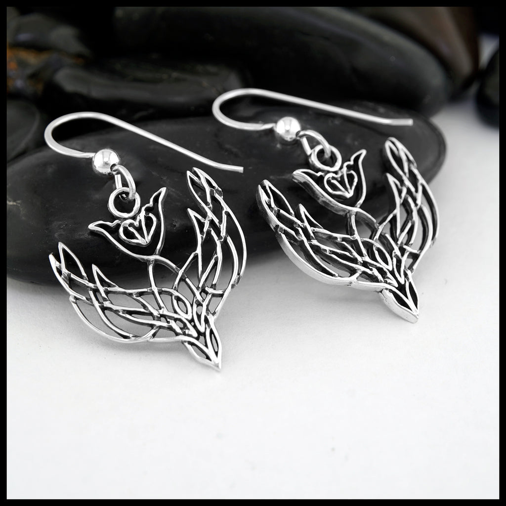 Celtic Dove Drop Earrings in Silver