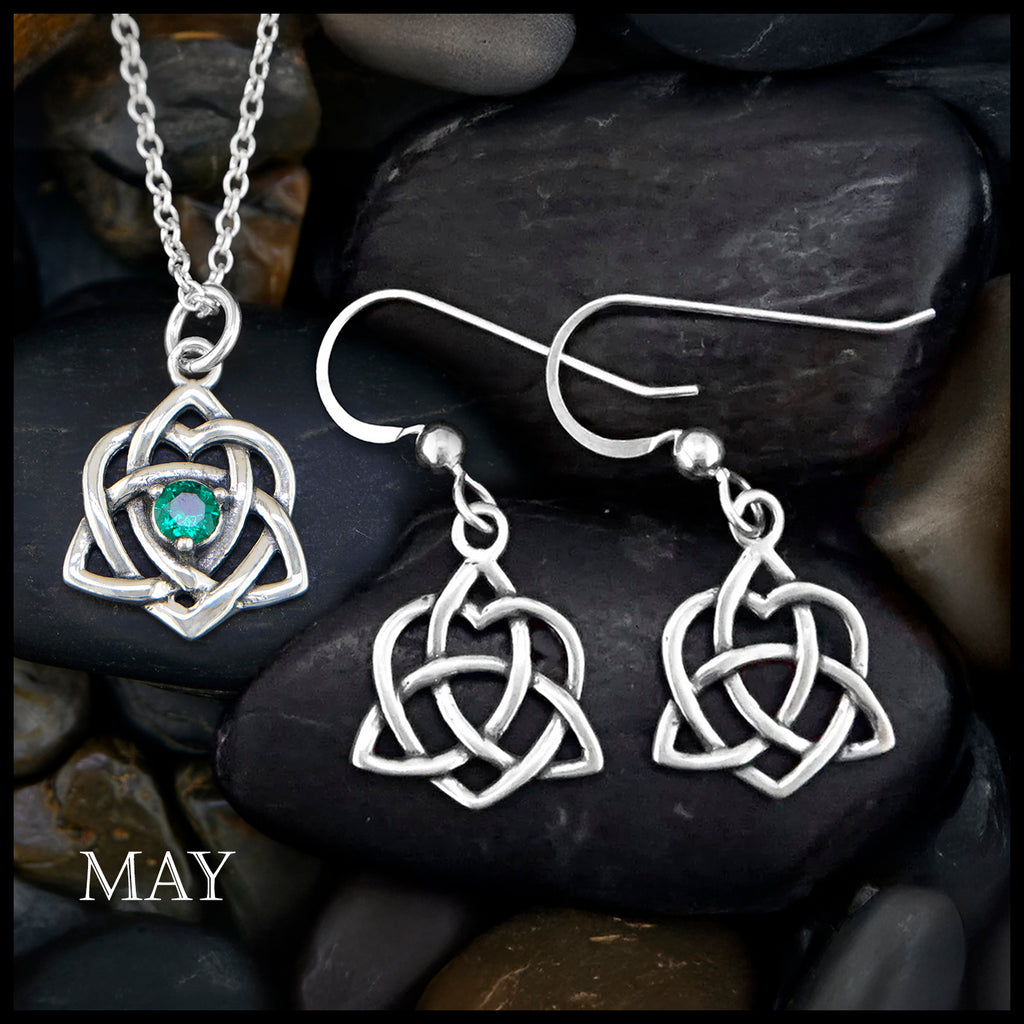 Trinity Knot Heart Birthstone Pendant and Earrings Set - May