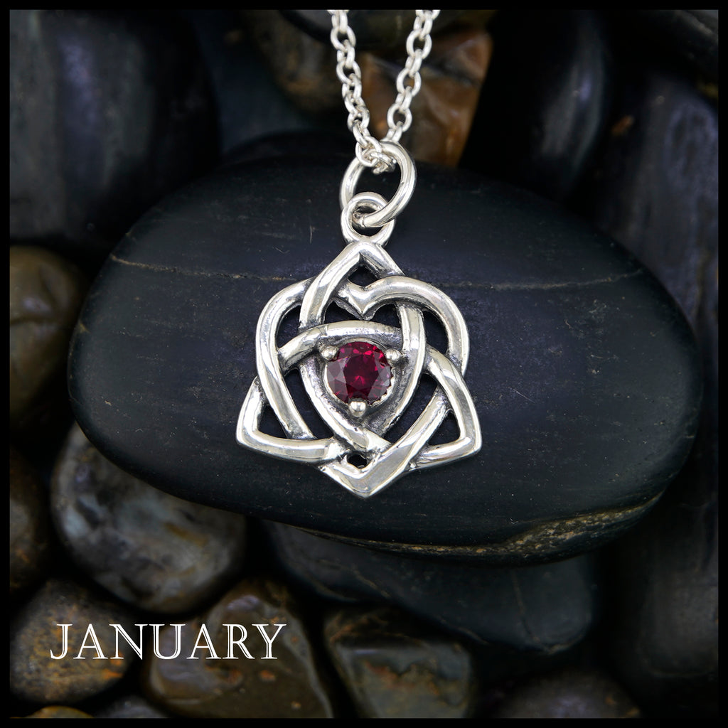 Trinity Knot Heart Birthstone Pendant - January