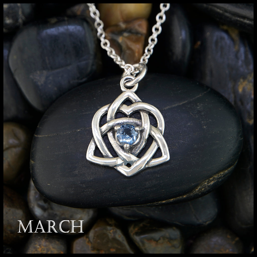 Trinity Knot Heart Birthstone Pendant - March