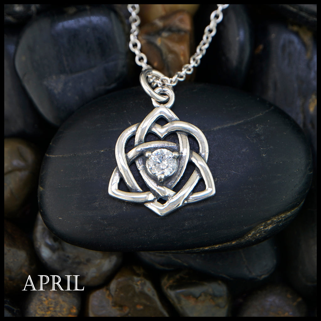 Trinity Knot Heart Birthstone Pendant - April