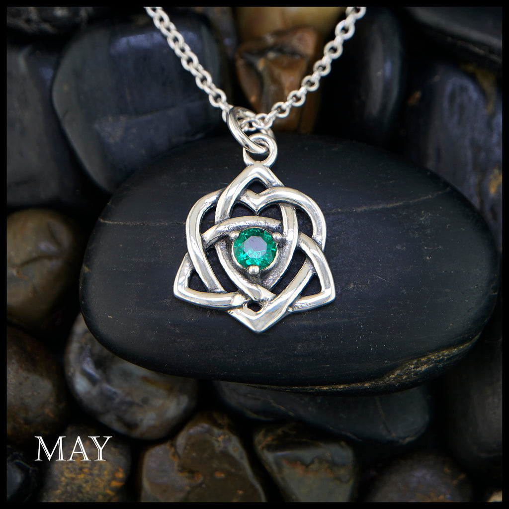 Trinity Knot Heart Birthstone Pendant -  May