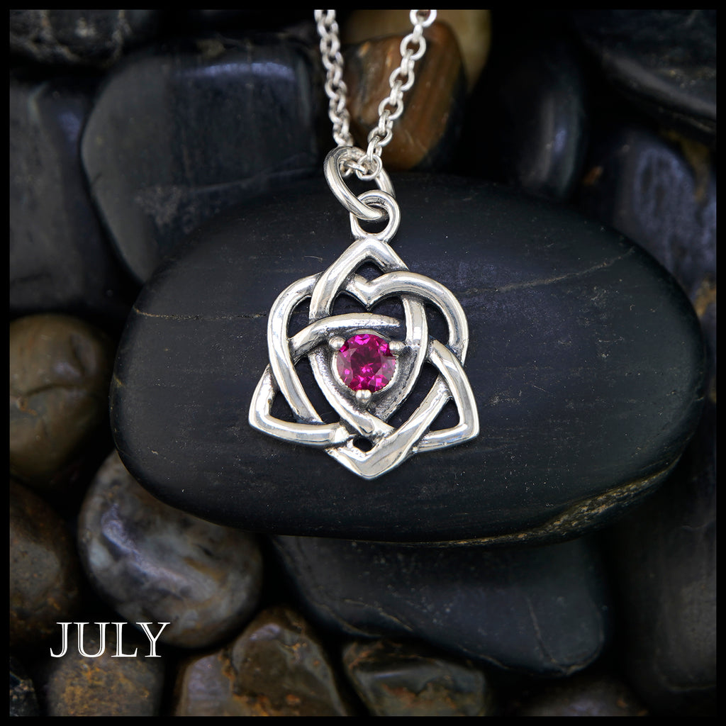 Trinity Knot Heart Birthstone Pendant - July