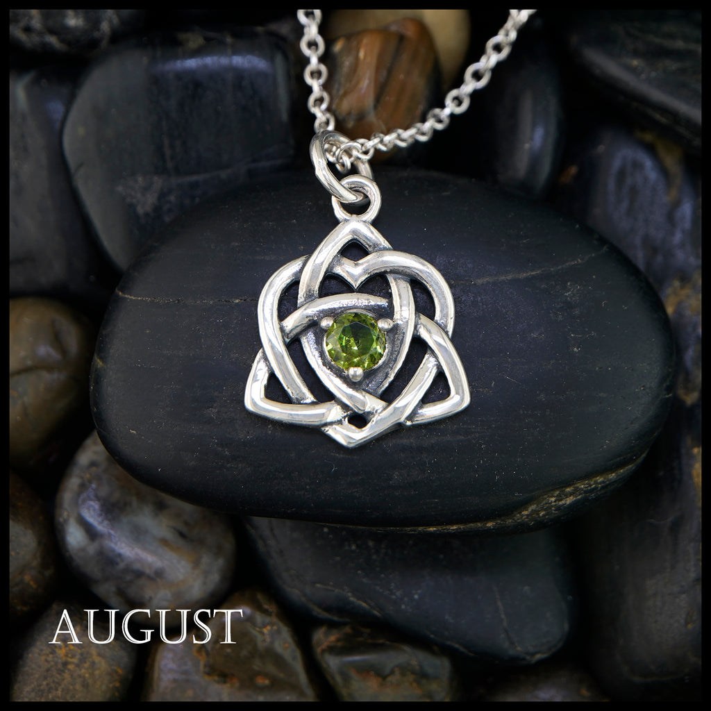 Trinity Knot Heart Birthstone Pendant -  August