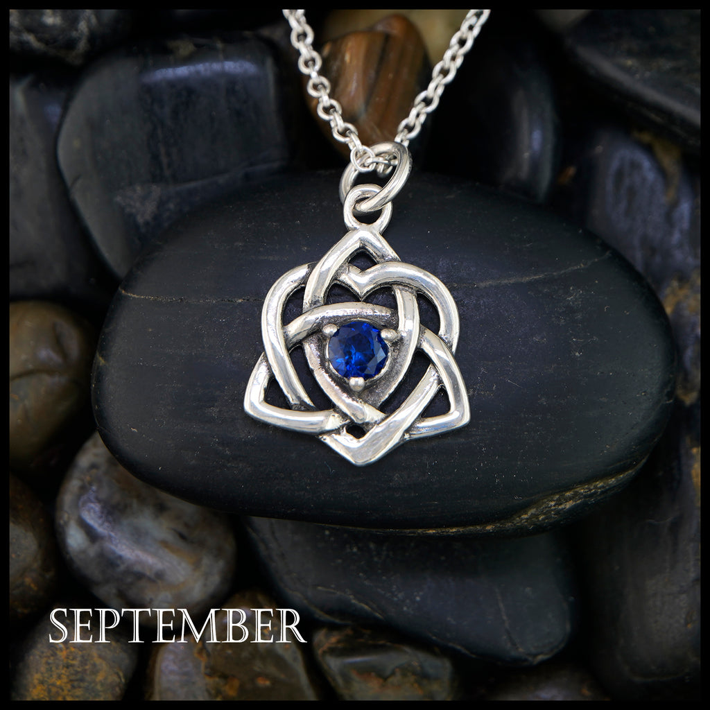 Trinity Knot Heart Birthstone Pendant - September