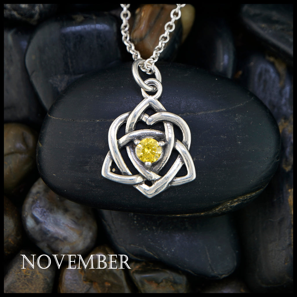 Trinity Knot Heart Birthstone Pendant -  November