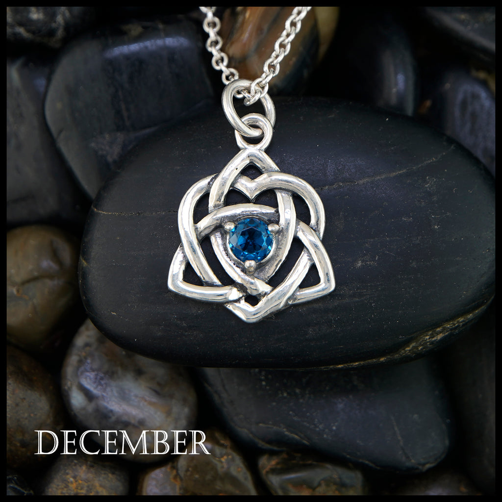 Trinity Knot Heart Birthstone Pendant -  December