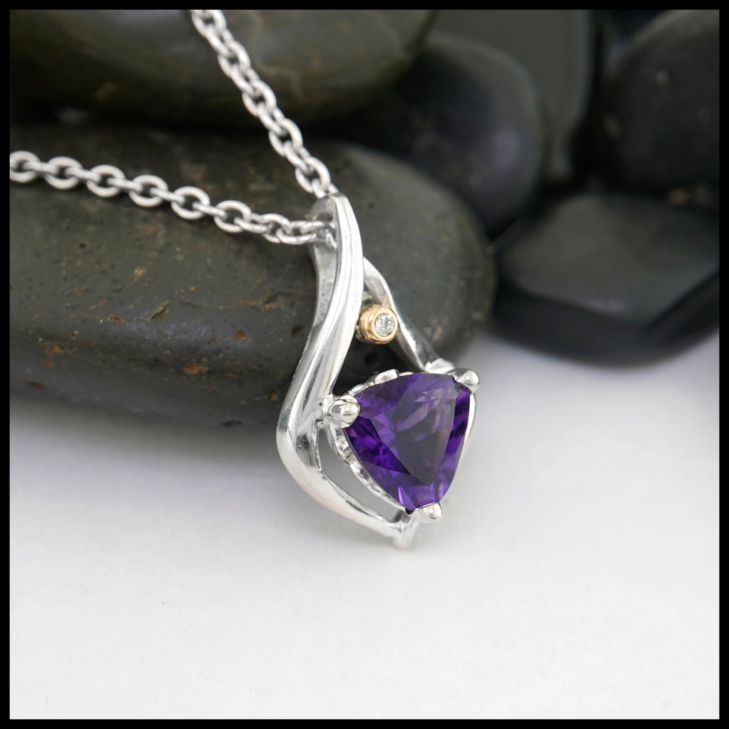 Trilliant Amethyst and Diamond Pendant