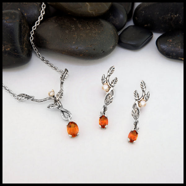 Leaf and Vine Citrine and Diamond Jewelry Set