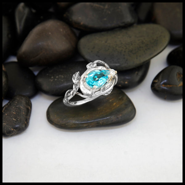 Blue Topaz and Diamond Leaf and Vine Ring