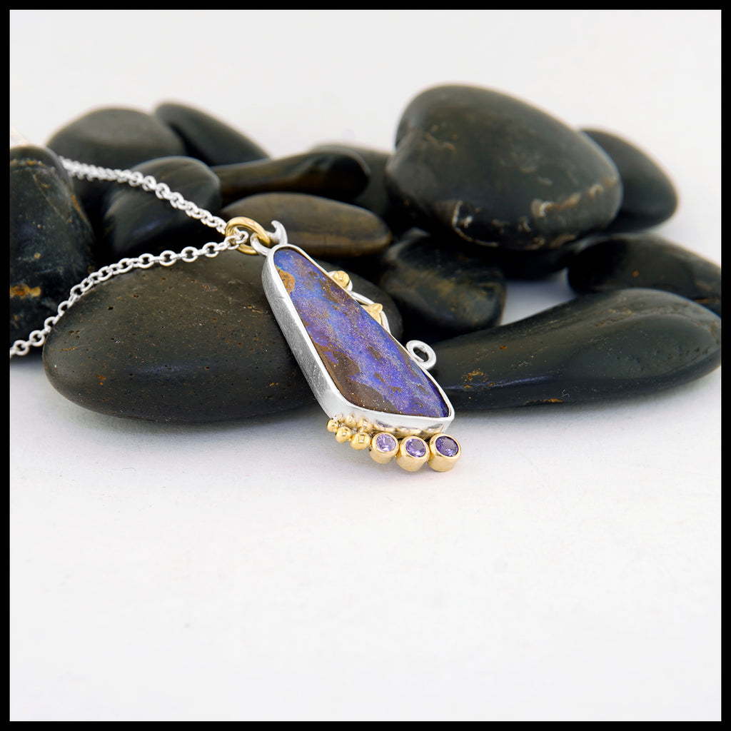 Boulder Opal Pendant with Purple Ombré Sapphires