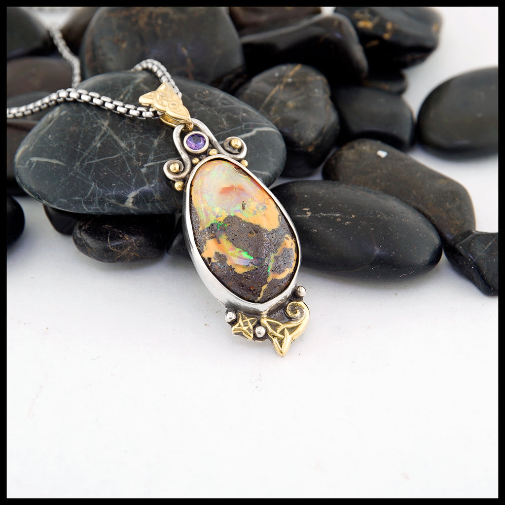 Boulder Opal and Sapphire Pendant