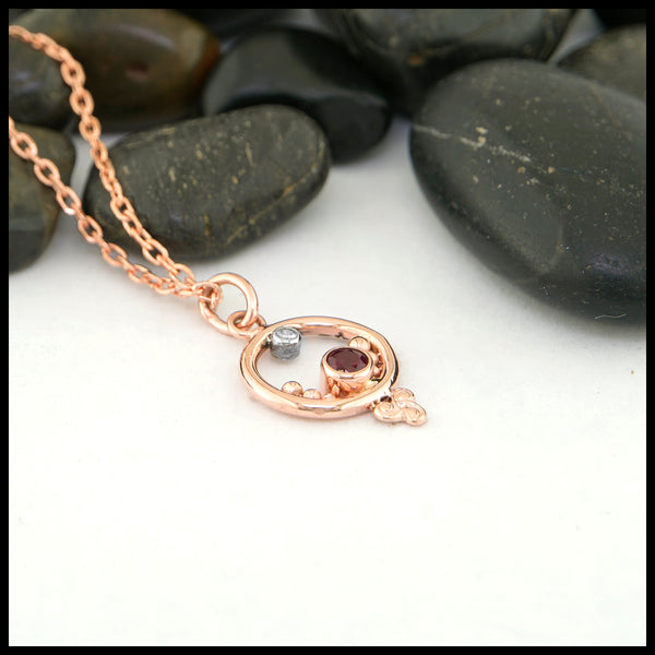 Celtic Ruby and Diamond Pendant in 14K Rose Gold