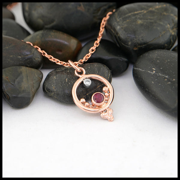 Celtic Ruby and Diamond Pendant in 14K Rose Gold