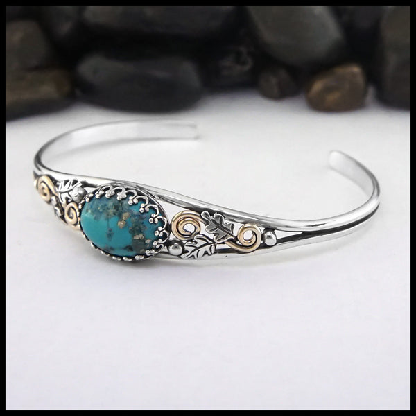 Oak Leaf Cuff Bracelet with Turquoise | Walker Metalsmiths