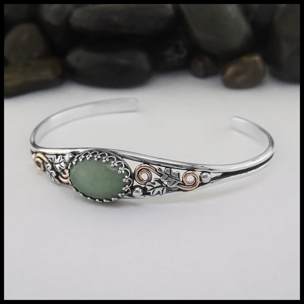 Oak Leaf Cuff Bracelet with Adventurine | Walker Metalsmiths