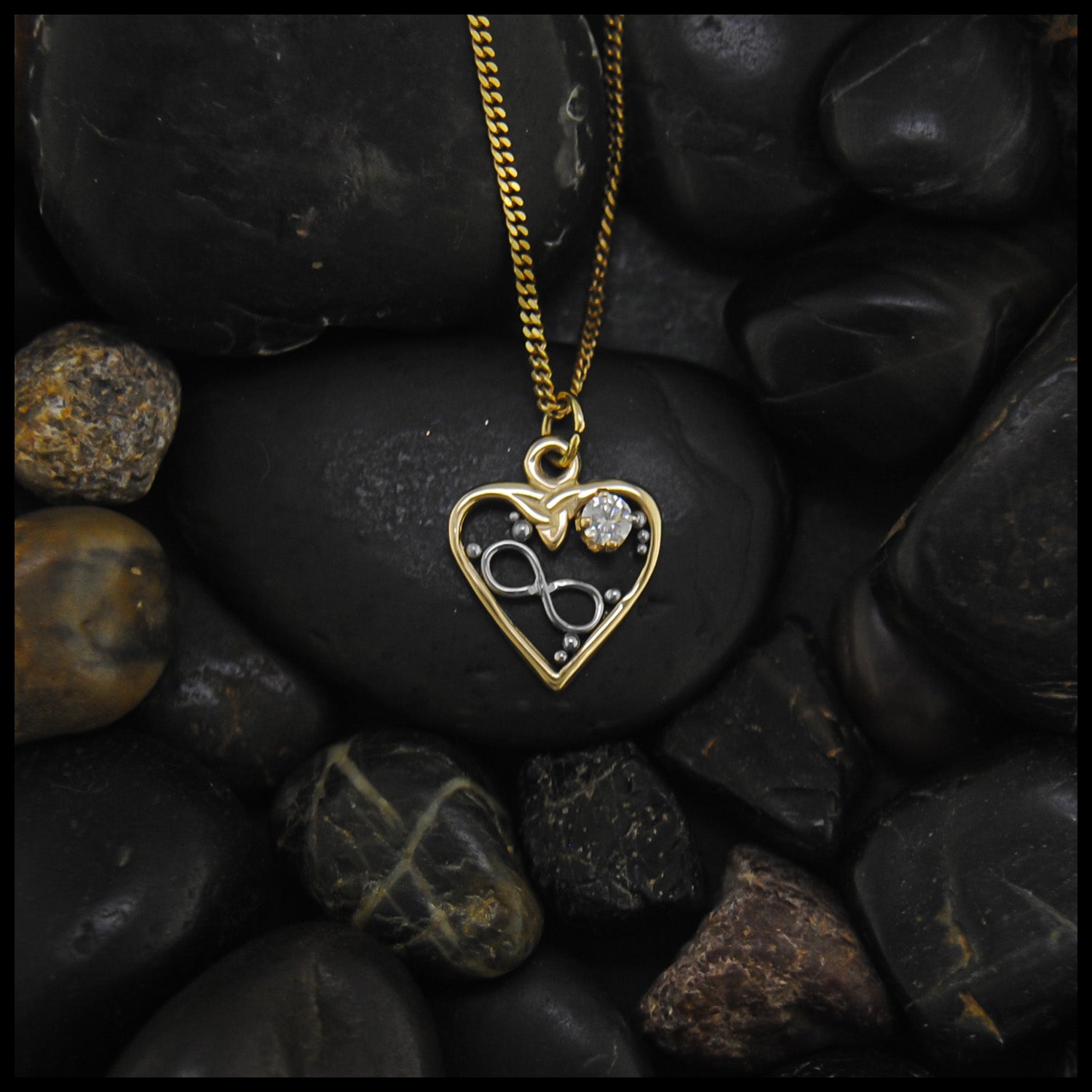 14K Yellow Gold-Filled Diamond Heart Locket Pendant Necklace