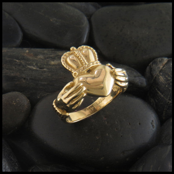 White & Yellow Gold Claddagh Band Ring Unisex Mens Ladies