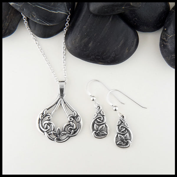 Black & Silver Sparkly Necklet and Earrings Set, Celtic Jewelry