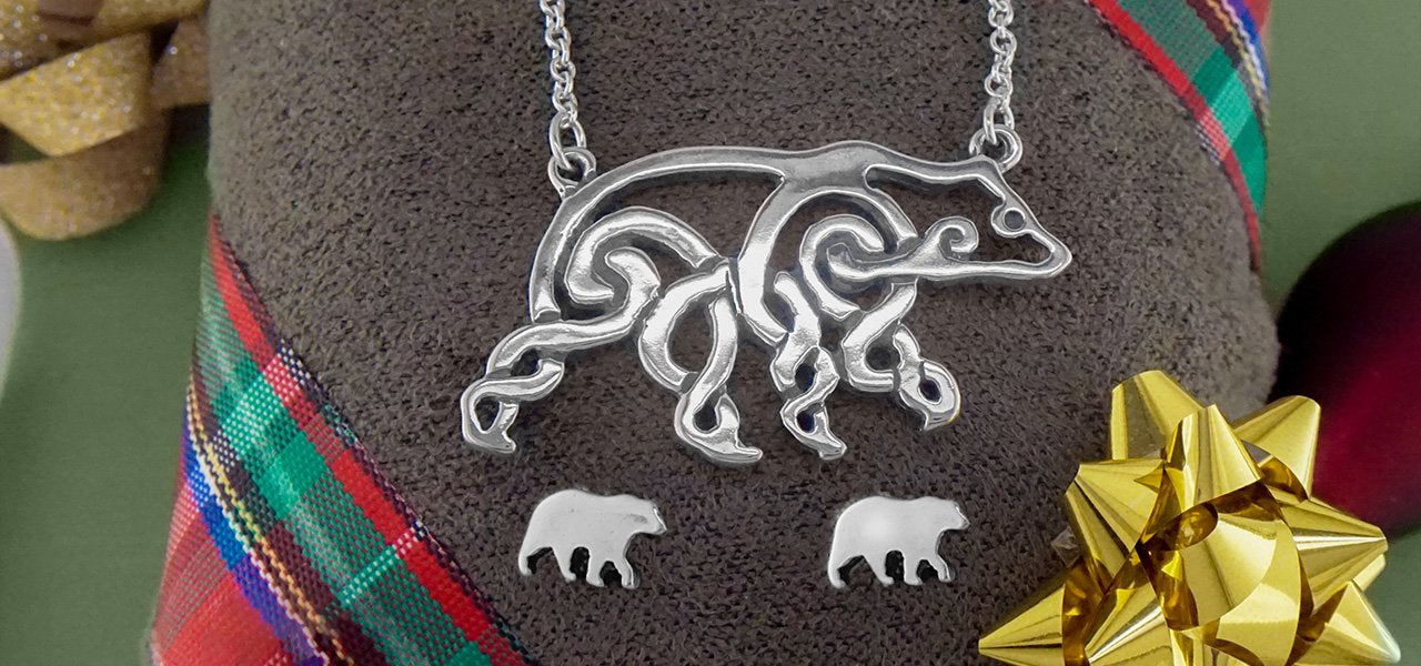 Celtic Bear Pendant and Earring Set